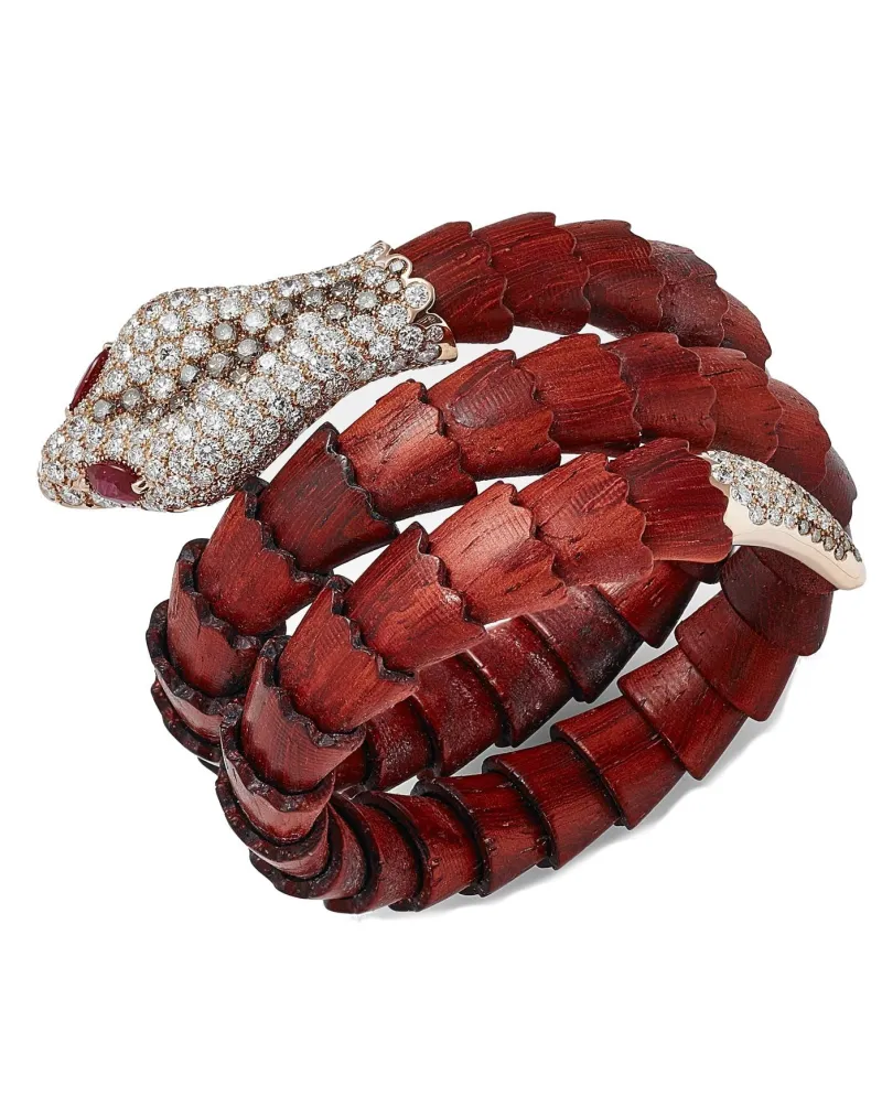 Crivelli Rose Gold and Wood Bracelet with Diamonds and Rubies