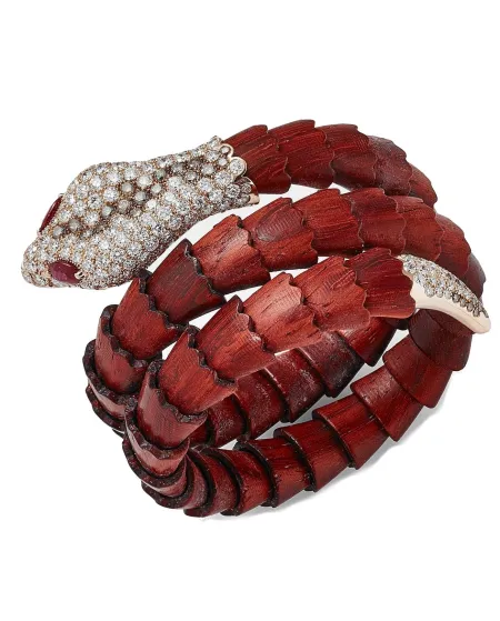 Bracciale Crivelli Serpente in Oro Rosa e Legno con Diamanti e Rubini