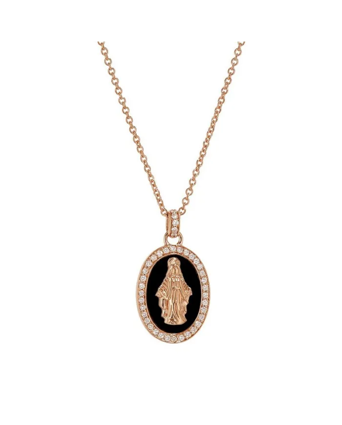 Collier ras-de-cou Crivelli en or rose et onyx avec image de la Vierge Marie