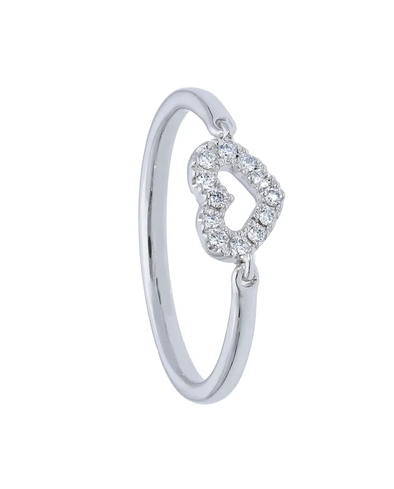 Anello Casella Gioielli in Oro Bianco con Cuore di Diamanti