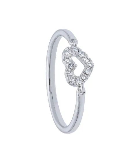 Anello Casella Gioielli in Oro Bianco con Cuore di Diamanti
