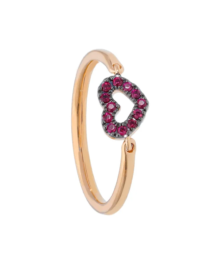Anello Casella Gioielli in Oro Rosa con Cuore di Rubini