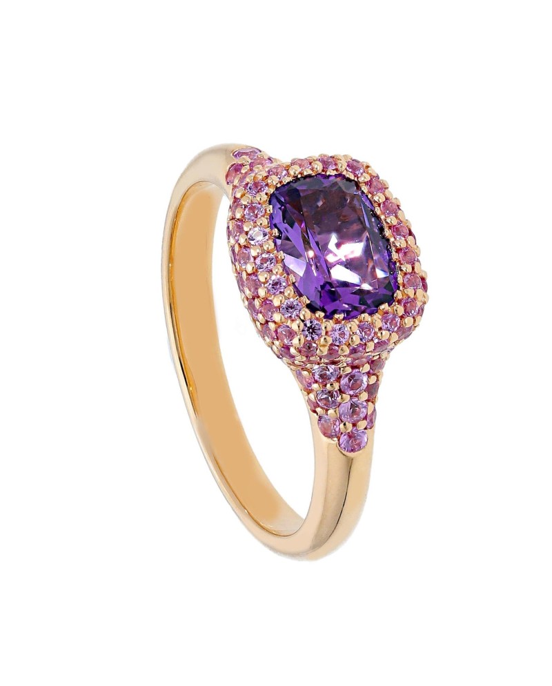 Casella Gioielli Chevalier Ring in Rose Gold with Purple Amethyst and Pink Sapphires