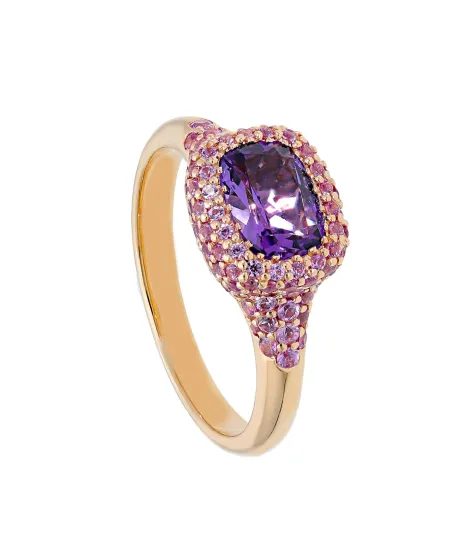 Anello Chevalier Casella Gioielli in Oro Rosa con Ametista Viola e Zaffiri Rosa