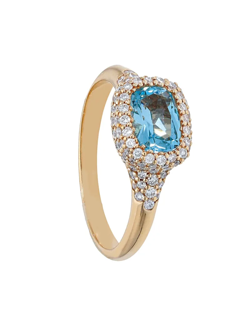 Anello Chevalier Casella Gioielli in Oro Rosa con Topazio Azzurro e Diamanti