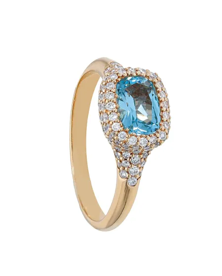 Anello Chevalier Casella Gioielli in Oro Rosa con Topazio Azzurro e Diamanti