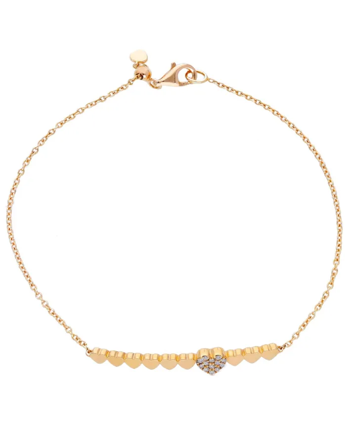 Bracciale Casella Gioielli in Oro Rosa con Cuori e Diamanti