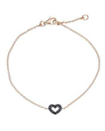 Bracciale Casella Gioielli in Oro Rosa con Cuore di Diamanti Neri