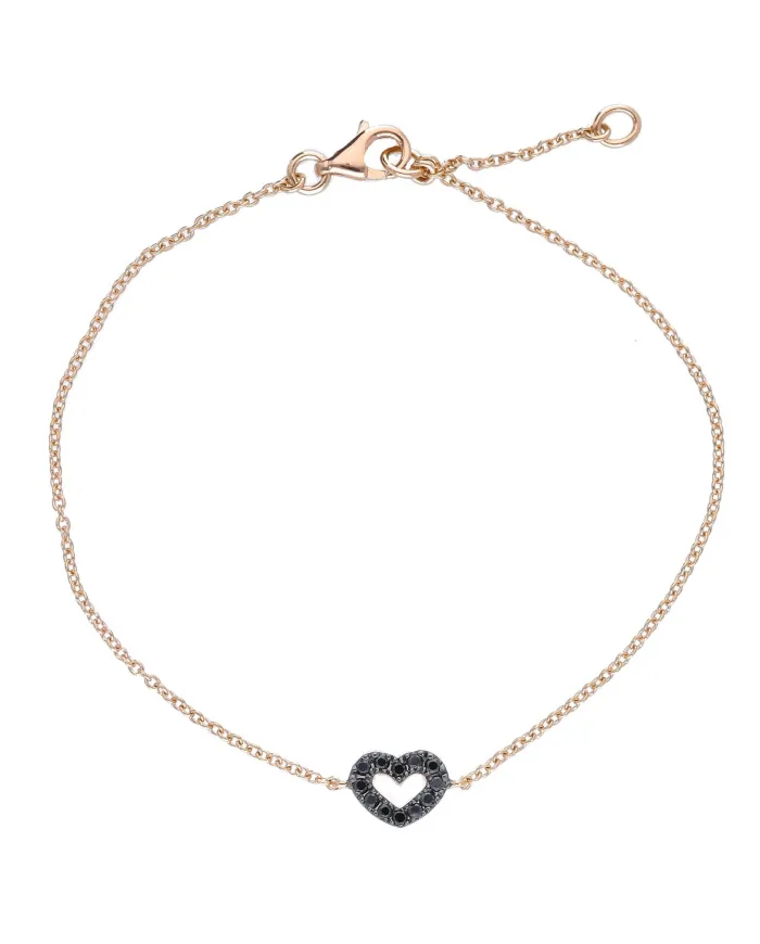 Bracciale Casella Gioielli in Oro Rosa con Cuore di Diamanti Neri