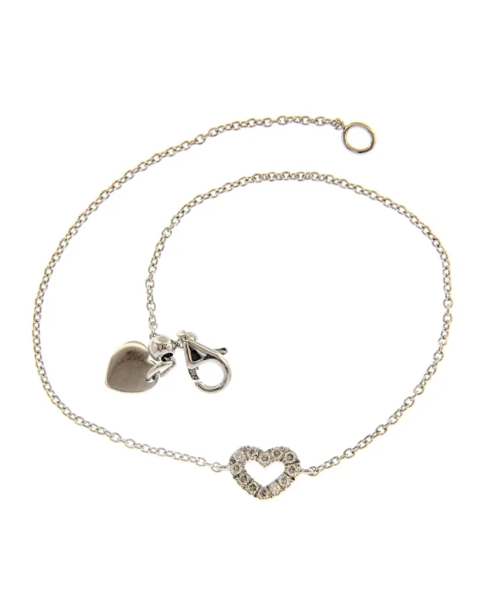 Bracciale Casella Gioielli in Oro Bianco con Cuore di Diamanti Bianchi