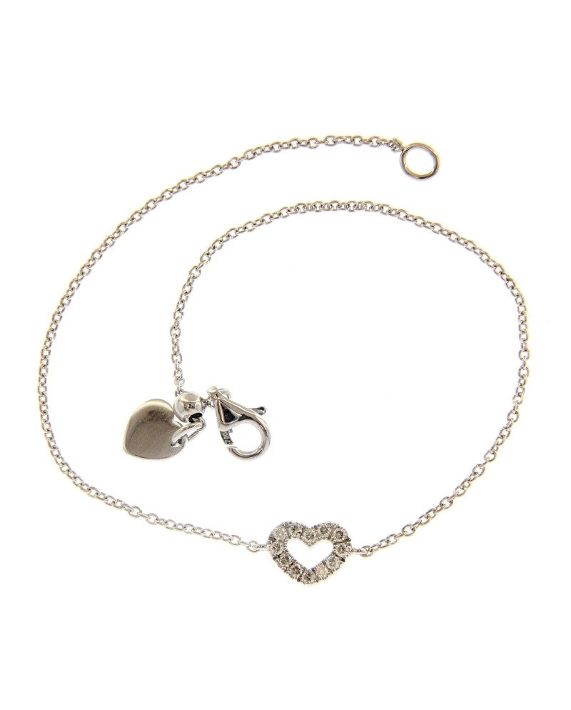 Bracciale Casella Gioielli in Oro Bianco con Cuore di Diamanti Bianchi