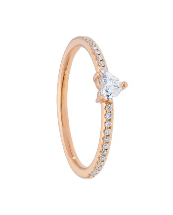 Bague solitaire en or rose en forme de cœur avec diamants Casella Gioielli