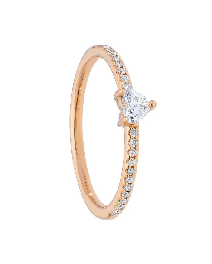 Casella Gioielli Rose Gold Heart-Shaped Solitaire Ring with Diamonds