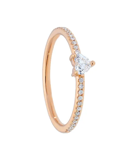 Anello Solitario Casella Gioielli in Oro Rosa a Cuore con Diamanti
