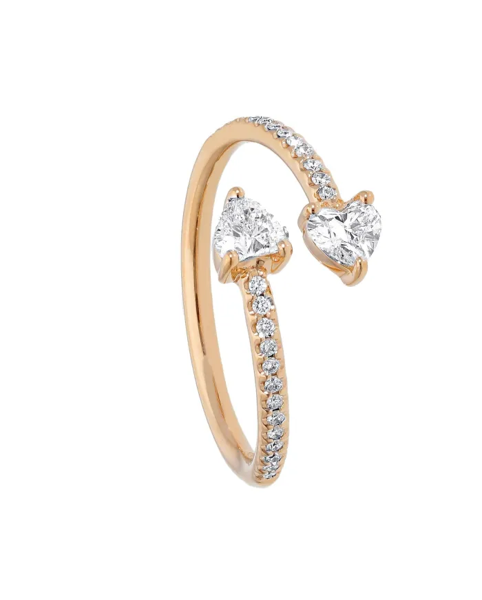 Contrarié Ring by Casella Gioielli in Rose Gold with Heart-Shaped Diamonds