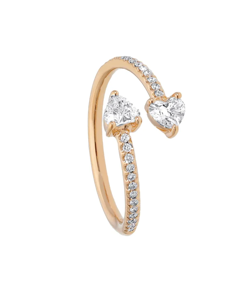 Anello Contrarié Casella Gioielli in Oro Rosa con Diamanti a Cuore