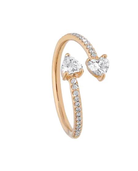 Anello Contrarié Casella Gioielli in Oro Rosa con Diamanti a Cuore