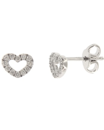 Orecchini a Lobo Casella Gioielli in Oro Bianco con Cuore di Diamanti