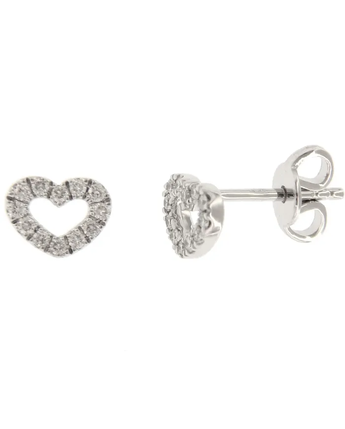 Orecchini a Lobo Casella Gioielli in Oro Bianco con Cuore di Diamanti