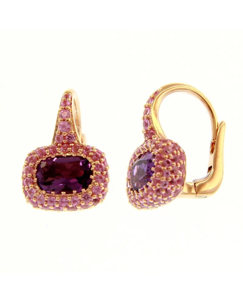 Orecchini Casella Gioielli in Oro Rosa con Ametista Viola e Zaffiri Rosa