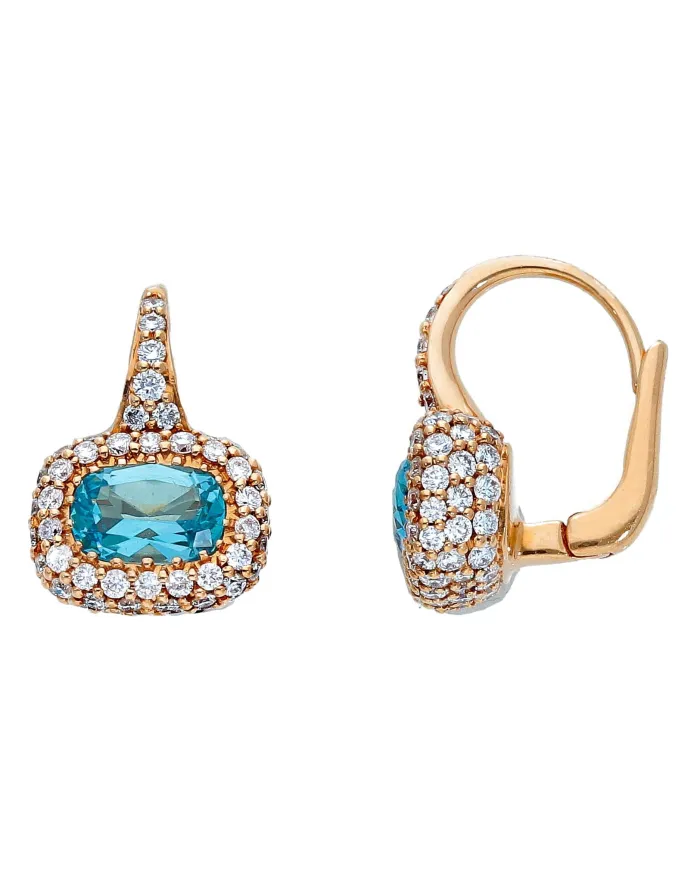 Orecchini Casella Gioielli in Oro Rosa con Topazio Azzurro Viola e Diamanti