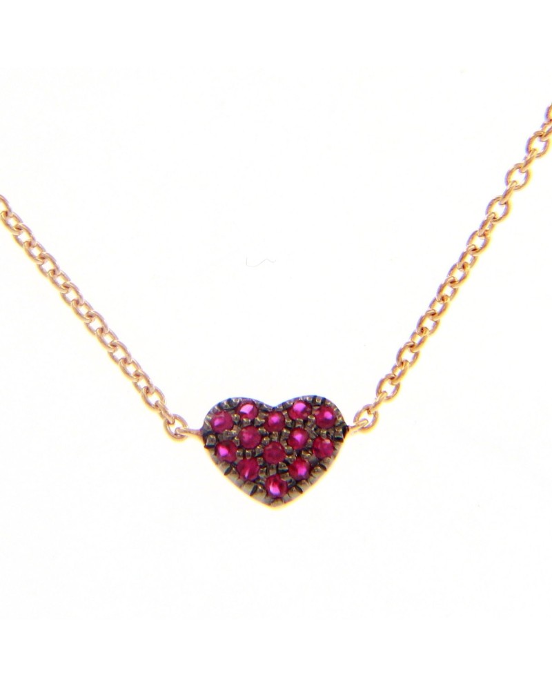 Girocollo Casella Gioielli in Oro Rosa con Cuore di Rubini