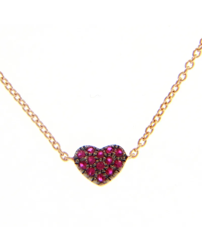 Girocollo Casella Gioielli in Oro Rosa con Cuore di Rubini