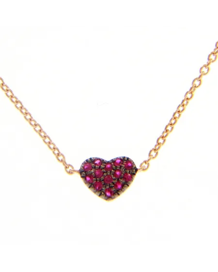 Girocollo Casella Gioielli in Oro Rosa con Cuore di Rubini
