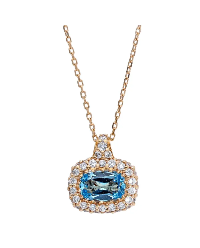 Casella Gioielli Rose Gold Choker Necklace with Blue Topaz and Diamond Pendant