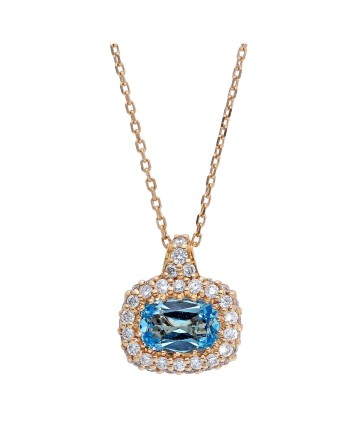 Collier ras-de-cou Casella Gioielli en or rose avec pendentif en topaze bleue et diamant