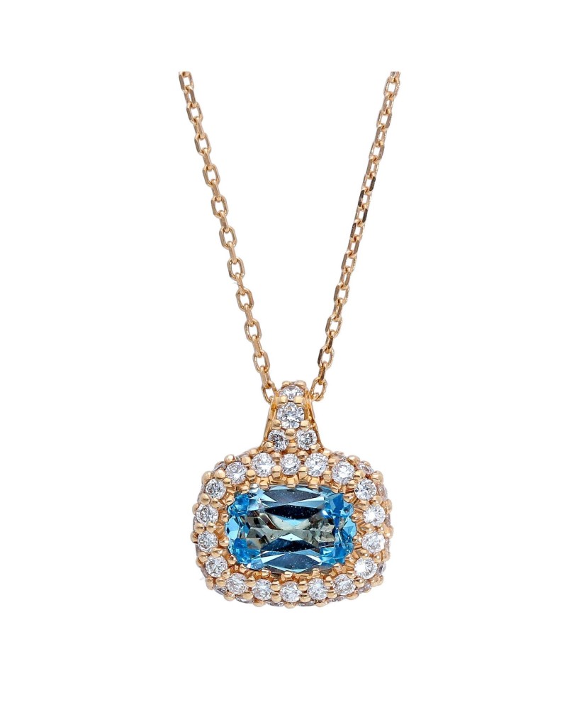 Casella Gioielli Rose Gold Choker Necklace with Blue Topaz and Diamond Pendant