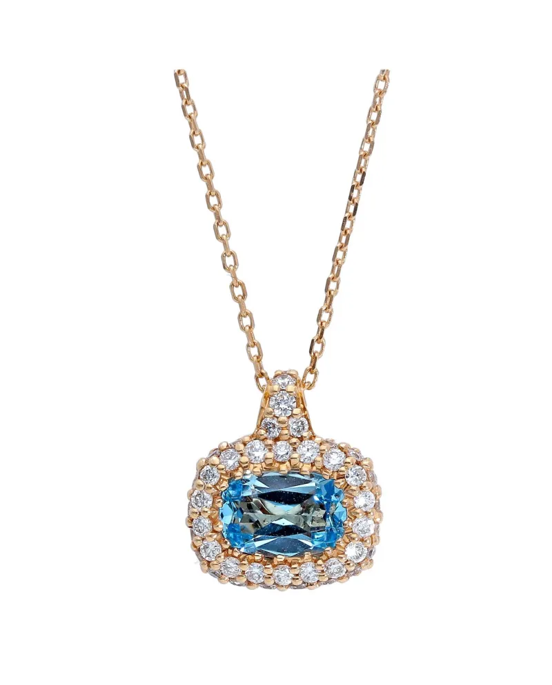 Collier ras-de-cou Casella Gioielli en or rose avec pendentif en topaze bleue et diamant