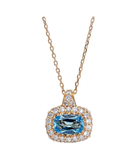 Collier ras-de-cou Casella Gioielli en or rose avec pendentif en topaze bleue et diamant