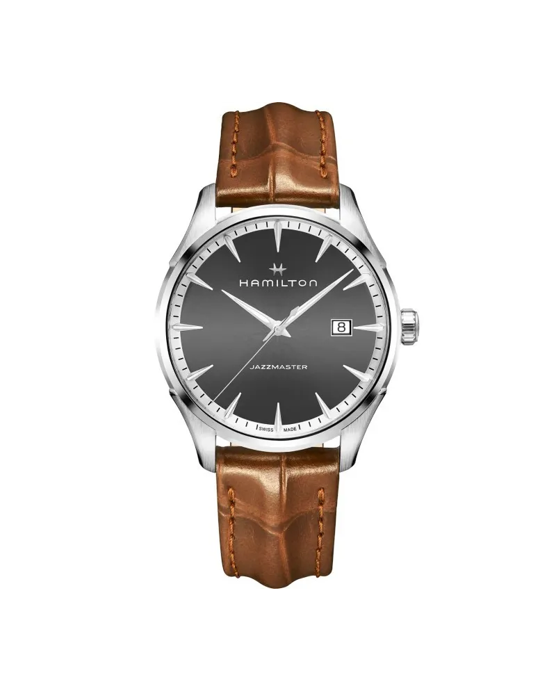 Orologio al Quarzo Hamilton Jazzmaster Gent con Quadrante Grigio e  Cinturino in Pelle Marrone | Gioielleria Casella | Orologi al quarzo