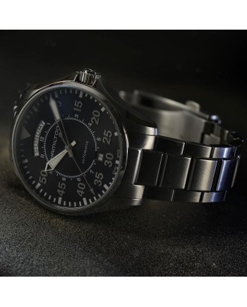 Orologio Hamilton Khaki Aviation Day Date Auto con Quadrante Nero e Cinturino in Acciaio