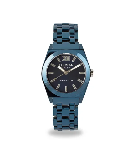Montre à quartz Locman Stealth en acier PVD bleu et titane