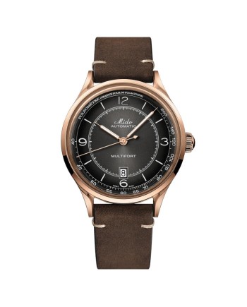 Orologio Mido Multifort Patrimony Pvd con Quadrante Nero e Cinturino in Pelle Marrone