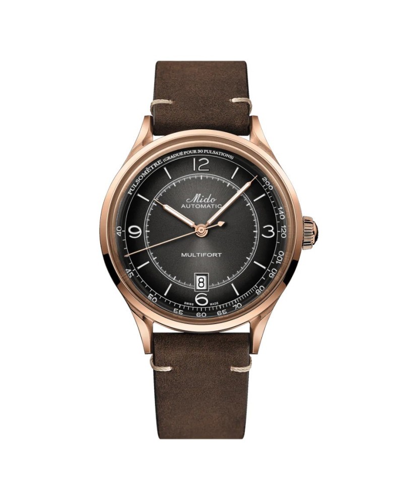 Orologio Mido Multifort Patrimony Pvd con Quadrante Nero e Cinturino in Pelle Marrone