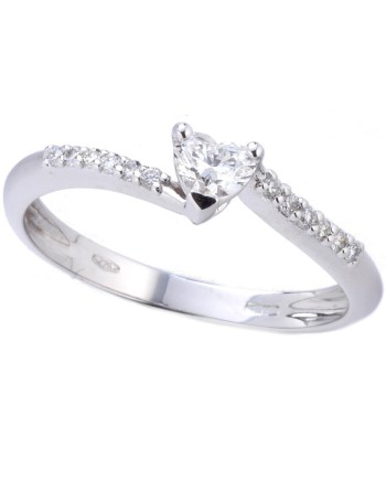 Bague Casella Gioielli en or blanc avec diamant en forme de cœur et diamants