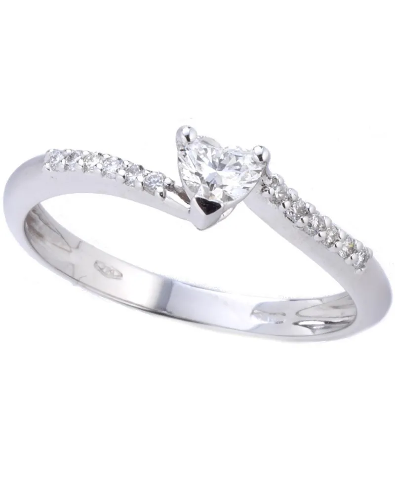 Anello Casella Gioielli in Oro Bianco con Diamante a Cuore e Diamanti