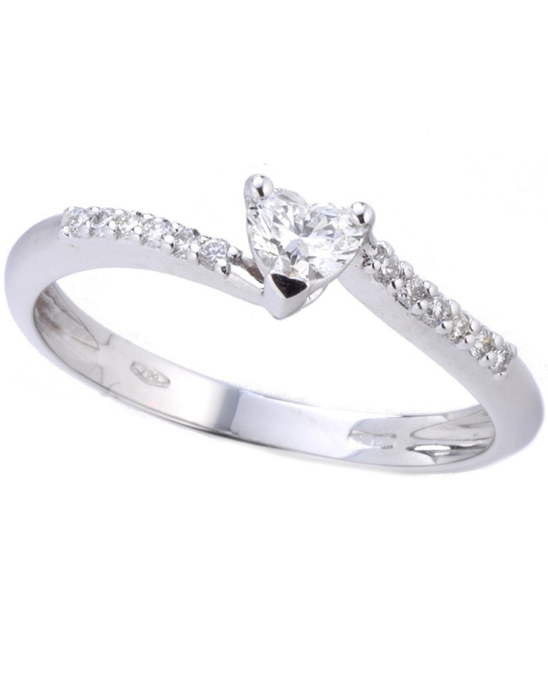 Casella Gioielli White Gold Ring with Heart-Shaped Diamond and Diamonds
