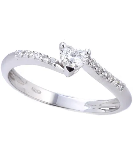 Anello Casella Gioielli in Oro Bianco con Diamante a Cuore e Diamanti