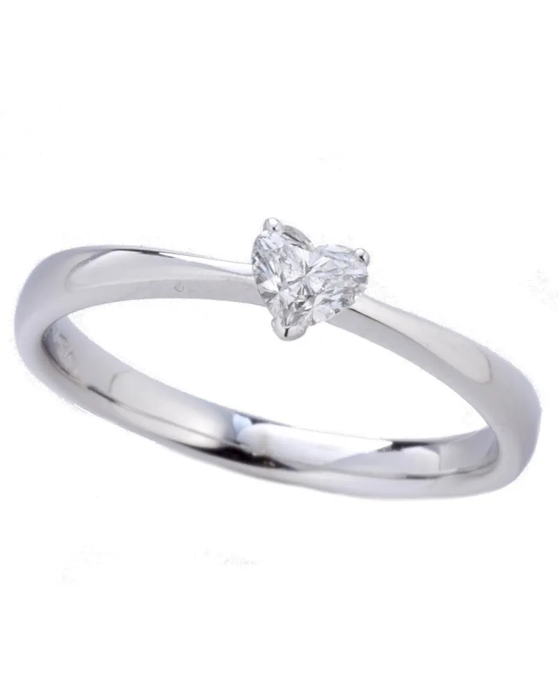 Anello Solitario Casella Gioielli in Oro Bianco con Diamante a Cuore