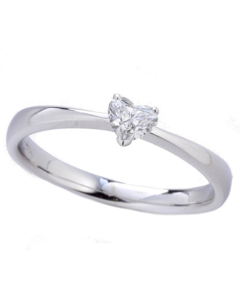 Bague solitaire en or blanc Casella Gioielli avec diamant en forme de cœur
