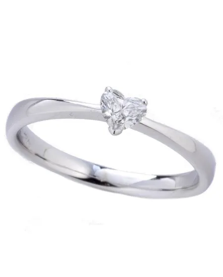 Anello Solitario Casella Gioielli in Oro Bianco con Diamante a Cuore
