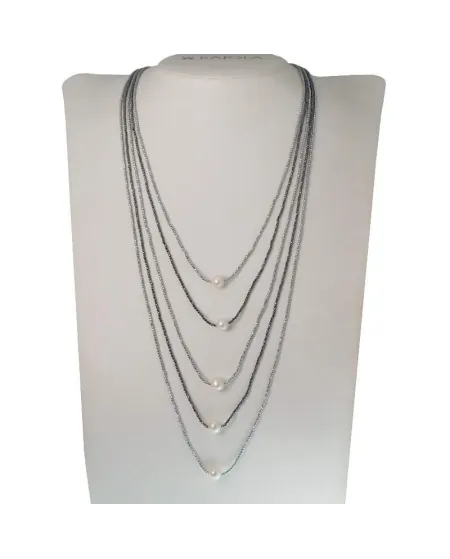 Rajola Lucilla 5-Strand Necklace with White Pearls and Hematite