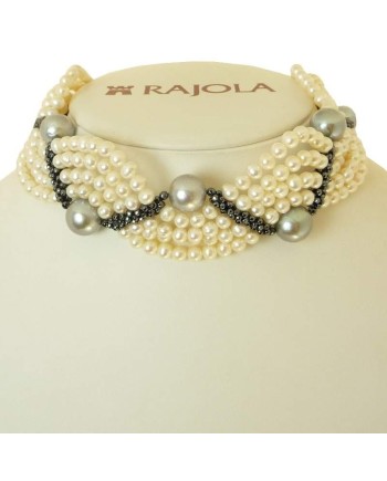 Collier Rajola Onda à 6 rangs avec hématite et perles