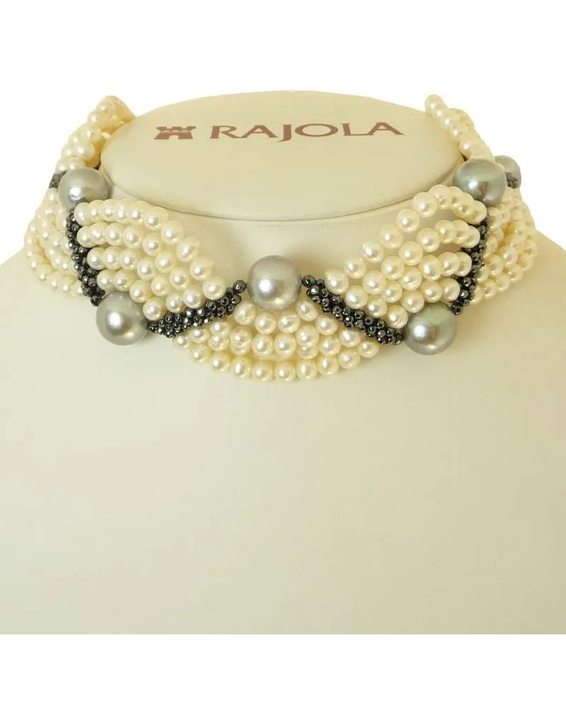 Collana 6 Fili Rajola Onda con Ematite e Perle