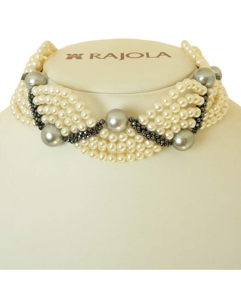 Collier Rajola Onda à 6 rangs avec hématite et perles