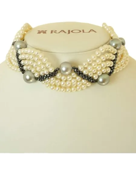 Collier Rajola Onda à 6 rangs avec hématite et perles